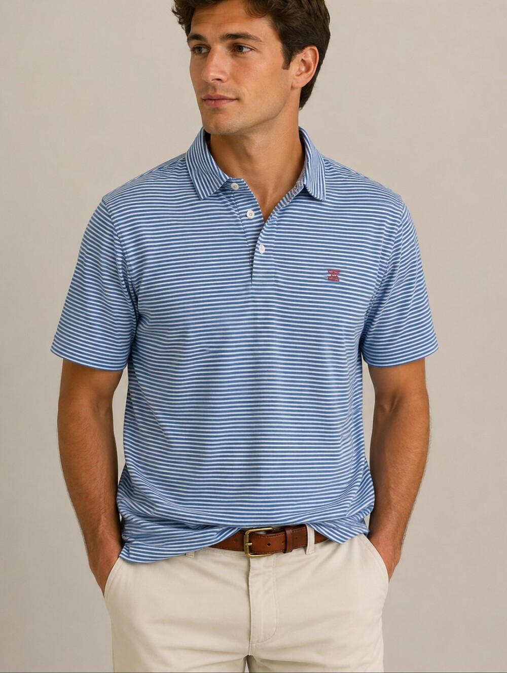 Bald Head Blues Striped Polo XL Blue White Golf Cart Logo Like New Summe July 4